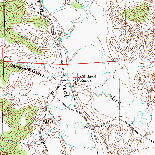 Topographic Map of Gilliland Ranch, MT