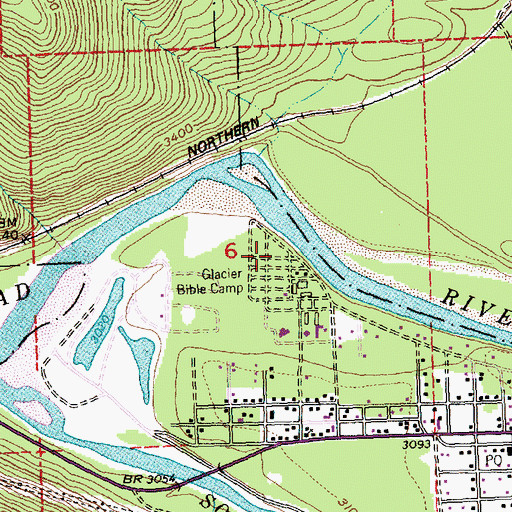 Topographic Map of Glacier Bible Camp, MT