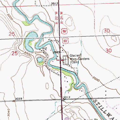 Topographic Map of Glacier Memorial Gardens, MT