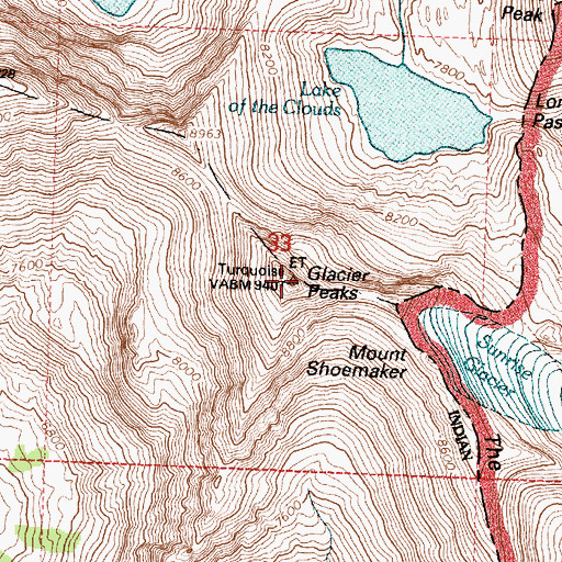 Topographic Map of Glacier Peaks, MT