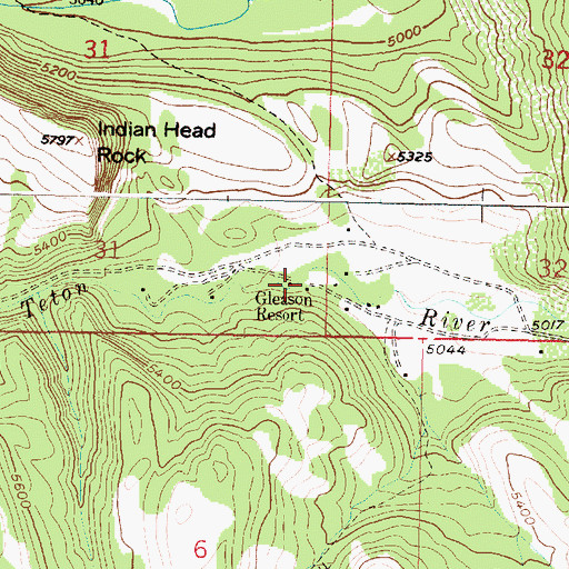 Topographic Map of Gleason Resort, MT