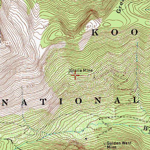 Topographic Map of Gloria Mine, MT