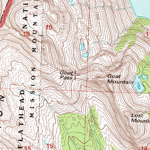 Topographic Map of Goat Pass, MT