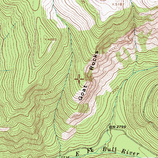 Topographic Map of Goat Rocks, MT