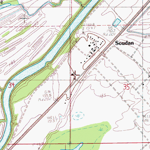 Topographic Map of Soudan, AR