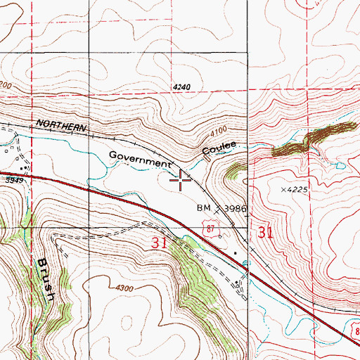 Topographic Map of Government Coulee, MT