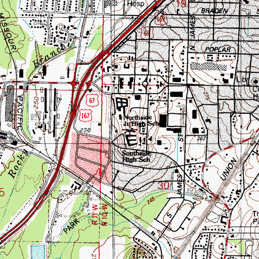Topographic Map of Southside High School, AR