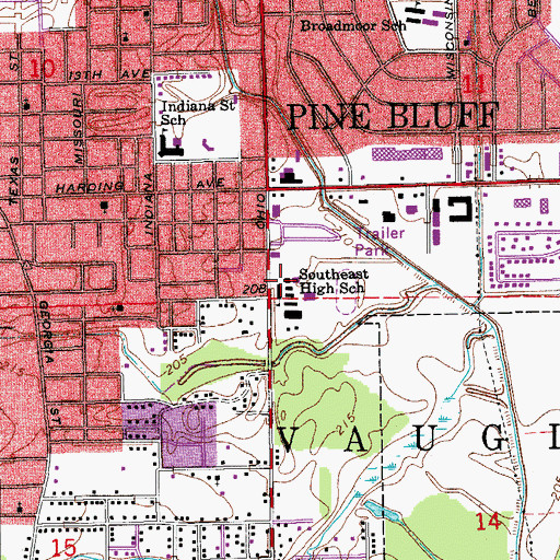 Topographic Map of Southeast High School, AR