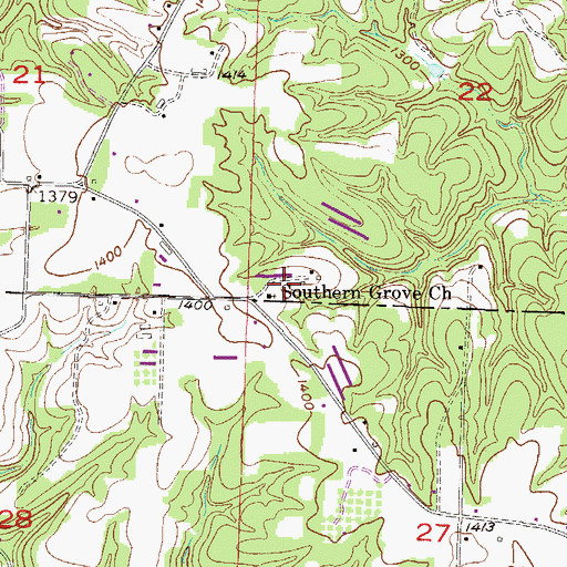 Topographic Map of Southern Grove Baptist Church, AR