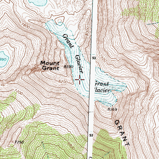 Topographic Map of Grant Glacier, MT