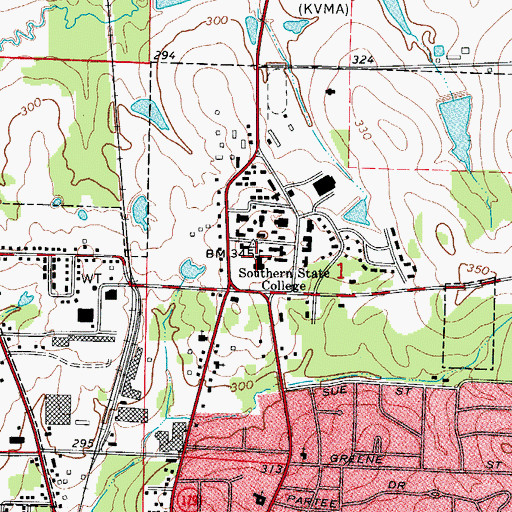 Topographic Map of Southern Arkansas University, AR