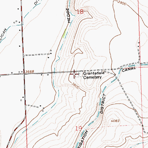 Topographic Map of Grantsdale Cemetery, MT