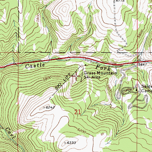 Topographic Map of Grass Mountain Ski Area, MT