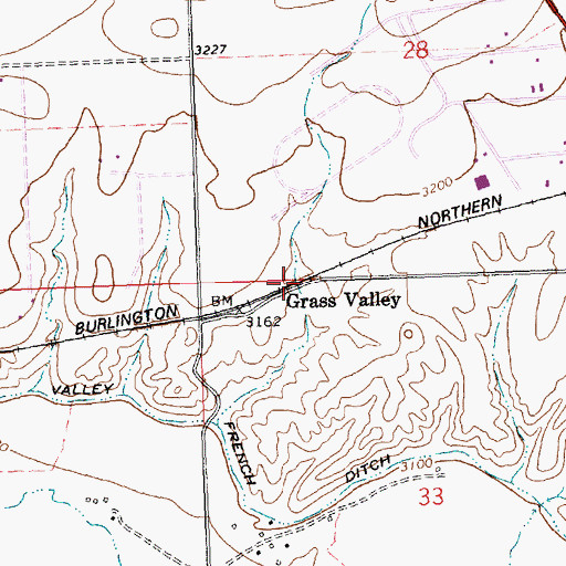 Topographic Map of Grass Valley, MT