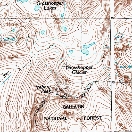 Topographic Map of Grasshopper Glacier, MT