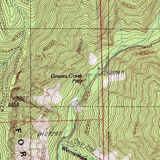 Topographic Map of Graves Creek Falls, MT