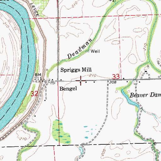 Topographic Map of Spriggs Mill, AR