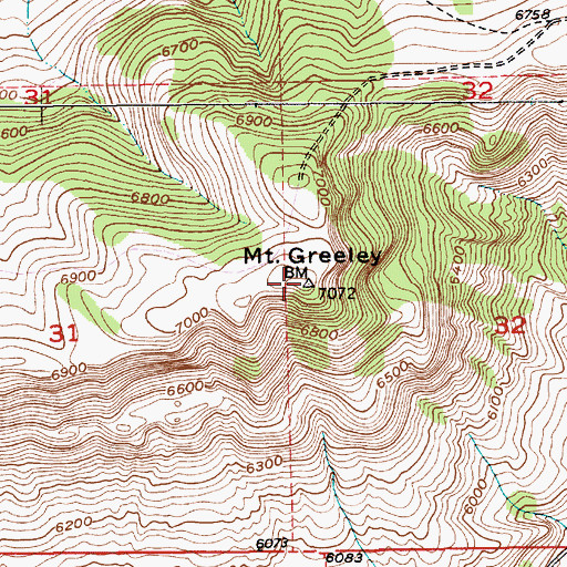Topographic Map of Mount Greeley, MT