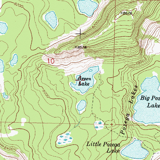 Topographic Map of Green Lake, MT