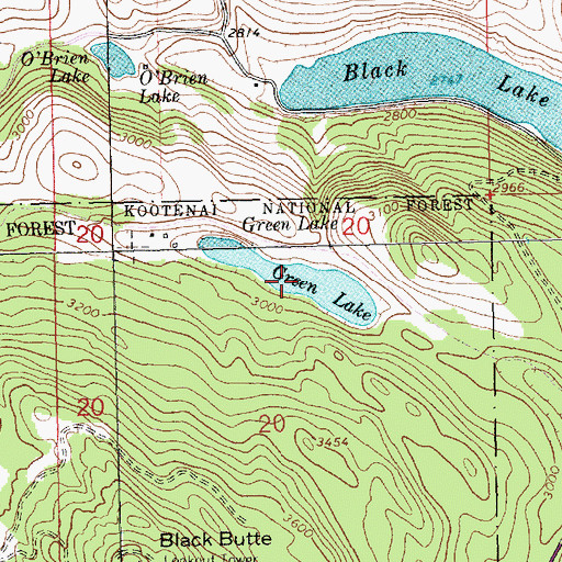 Topographic Map of Green Lake, MT
