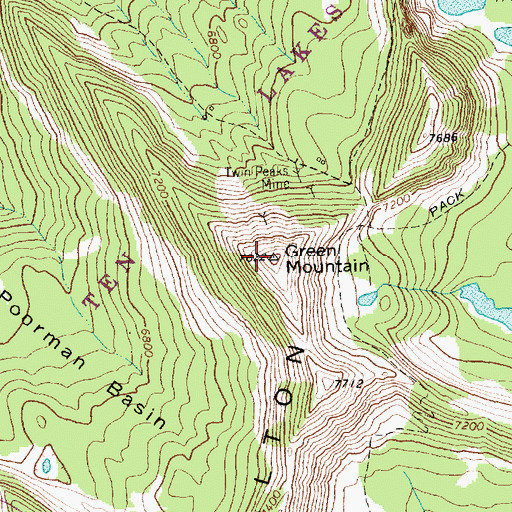 Topographic Map of Green Mountain, MT