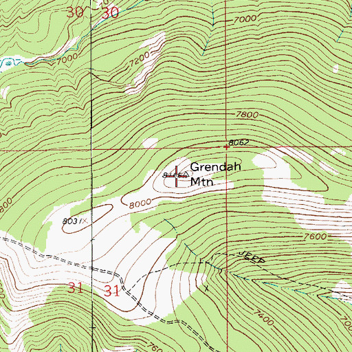 Topographic Map of Grendah Mountain, MT