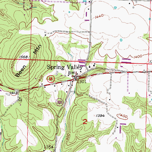 Topographic Map of Spring Valley, AR