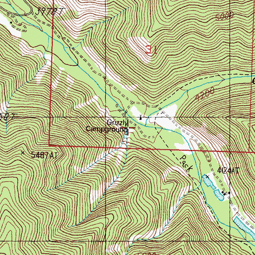 Topographic Map of Grizzly Creek, MT