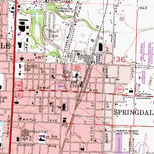 Topographic Map of Springdale, AR