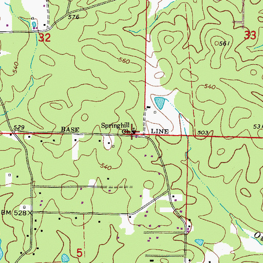 Topographic Map of Springhill Church, AR
