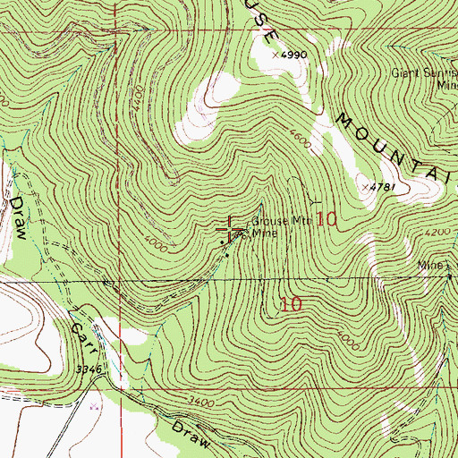 Topographic Map of Grouse Mountain Mine, MT