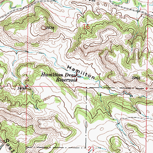 Topographic Map of Hamilton Draw Reservoir, MT