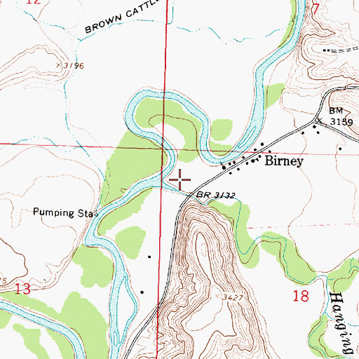 Topographic Map of Hanging Woman Creek, MT