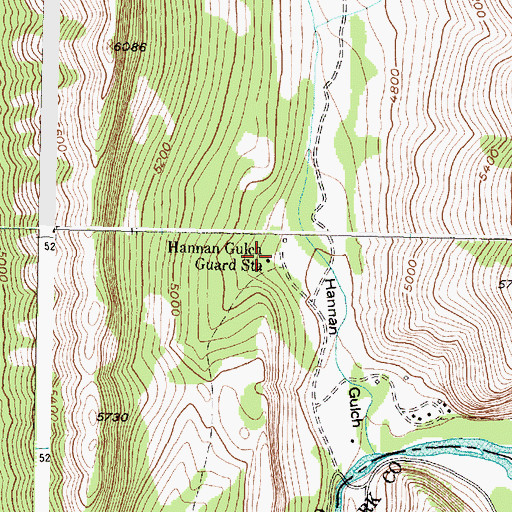 Topographic Map of Hannan Gulch Guard Station, MT