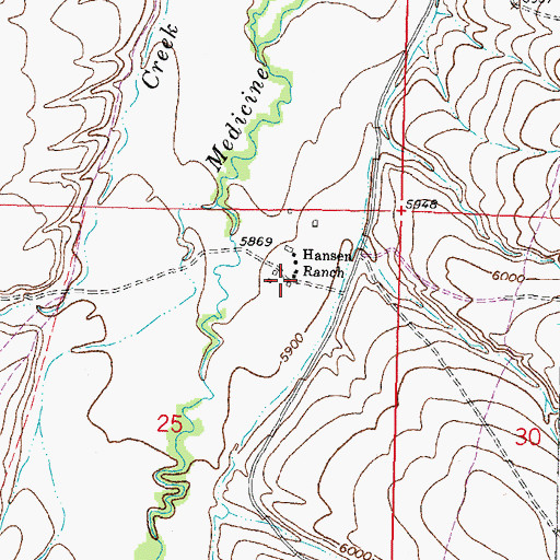 Topographic Map of Hansen Ranch, MT