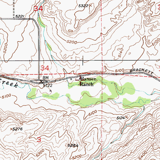Topographic Map of Hansen Ranch, MT