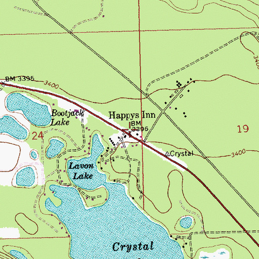 Topographic Map of Happys Inn, MT
