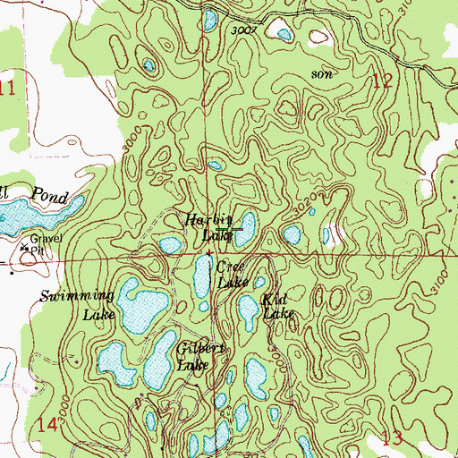 Topographic Map of Harbin Lake, MT