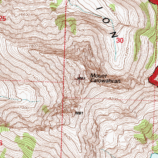 Topographic Map of Mount Calowahcan, MT