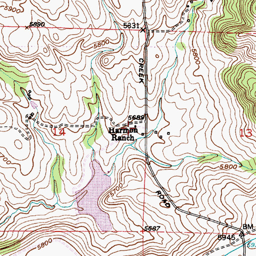 Topographic Map of Harmon Ranch, MT