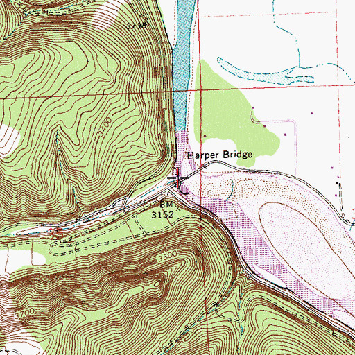 Topographic Map of Harper Bridge, MT