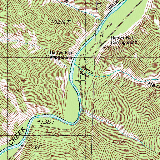 Topographic Map of Harrys Flat Campground, MT