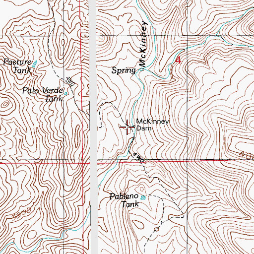 Topographic Map of McKinney Dam, AZ