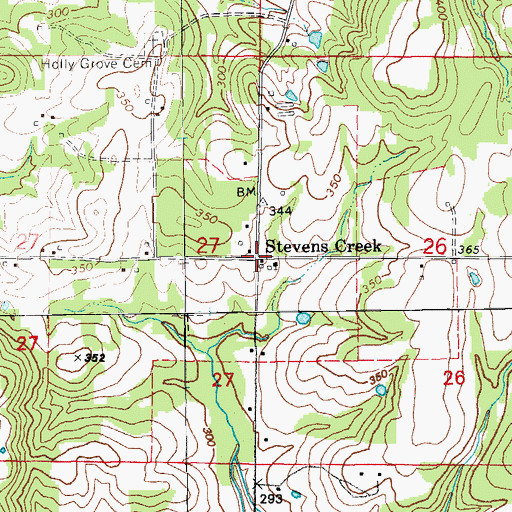 Topographic Map of Stevens Creek, AR