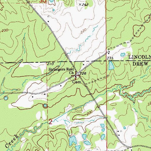Topographic Map of Strangers Rest African Methodist Episcopal Church, AR