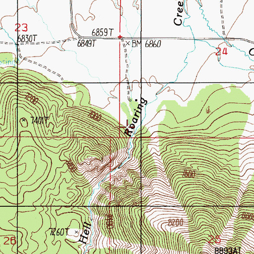Topographic Map of Hell Roaring Canyon, MT