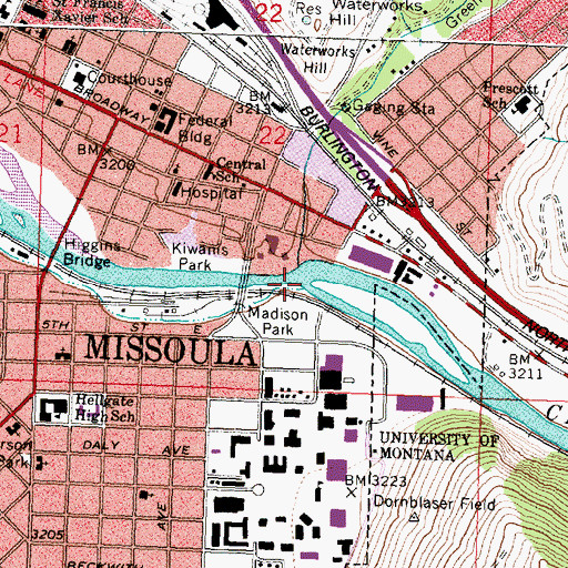 Topographic Map of Hellgate Canyon, MT