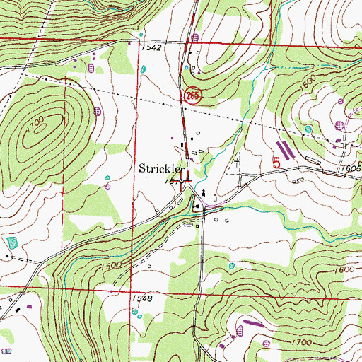 Topographic Map of Strickler, AR