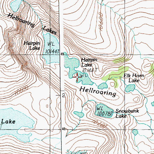 Topographic Map of Hellroaring Lakes, MT