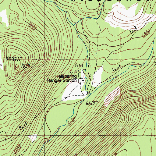 Topographic Map of Hellroaring Ranger Station, MT
